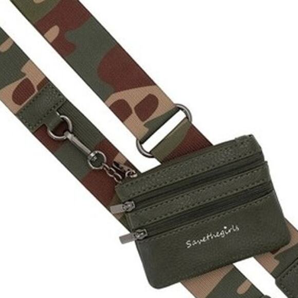 Clip & Go Phone Purse Crossbody Strap Zippered Pouch Green Tan Camo - Picture 2 of 11